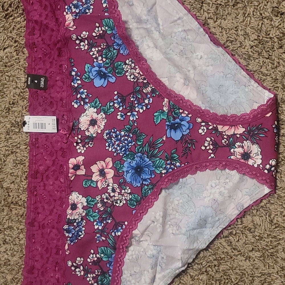TORRID CURVE HIPSTER PANTY: FLORAL PRINT: LACE ACCENT: PURPLE: NWT: SZ 4